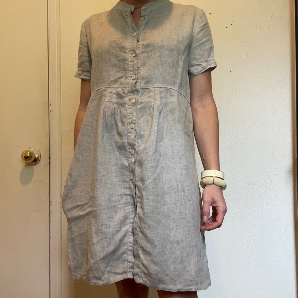Oatmeal Coloured Babydoll Linen Dress